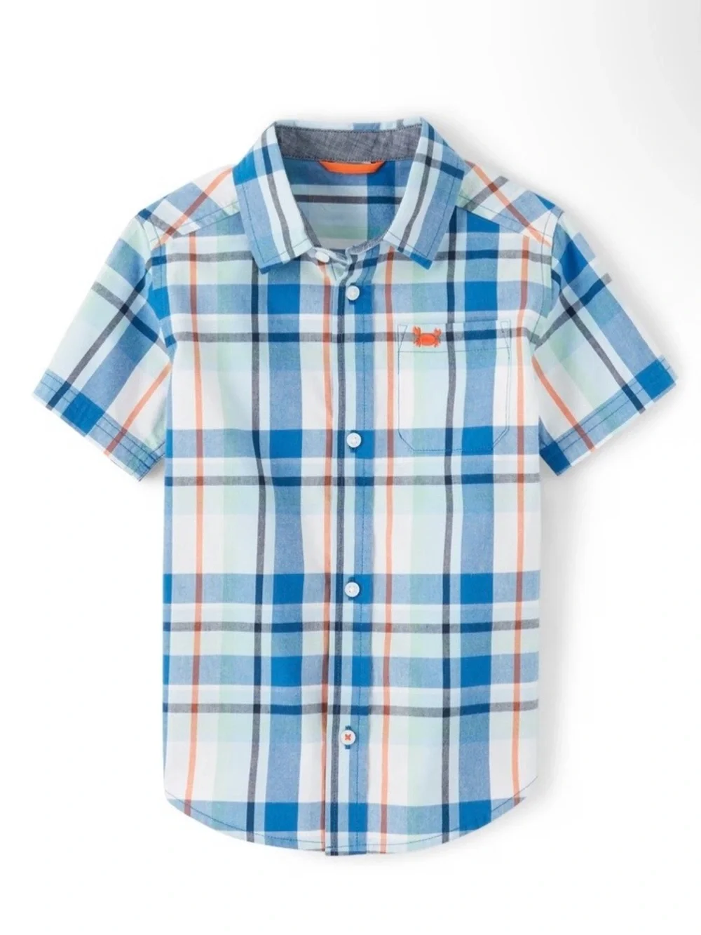 Gymboree Boys ‘Whale Hello There’ Blue Plaid Short Sleeve Shirt Size 7